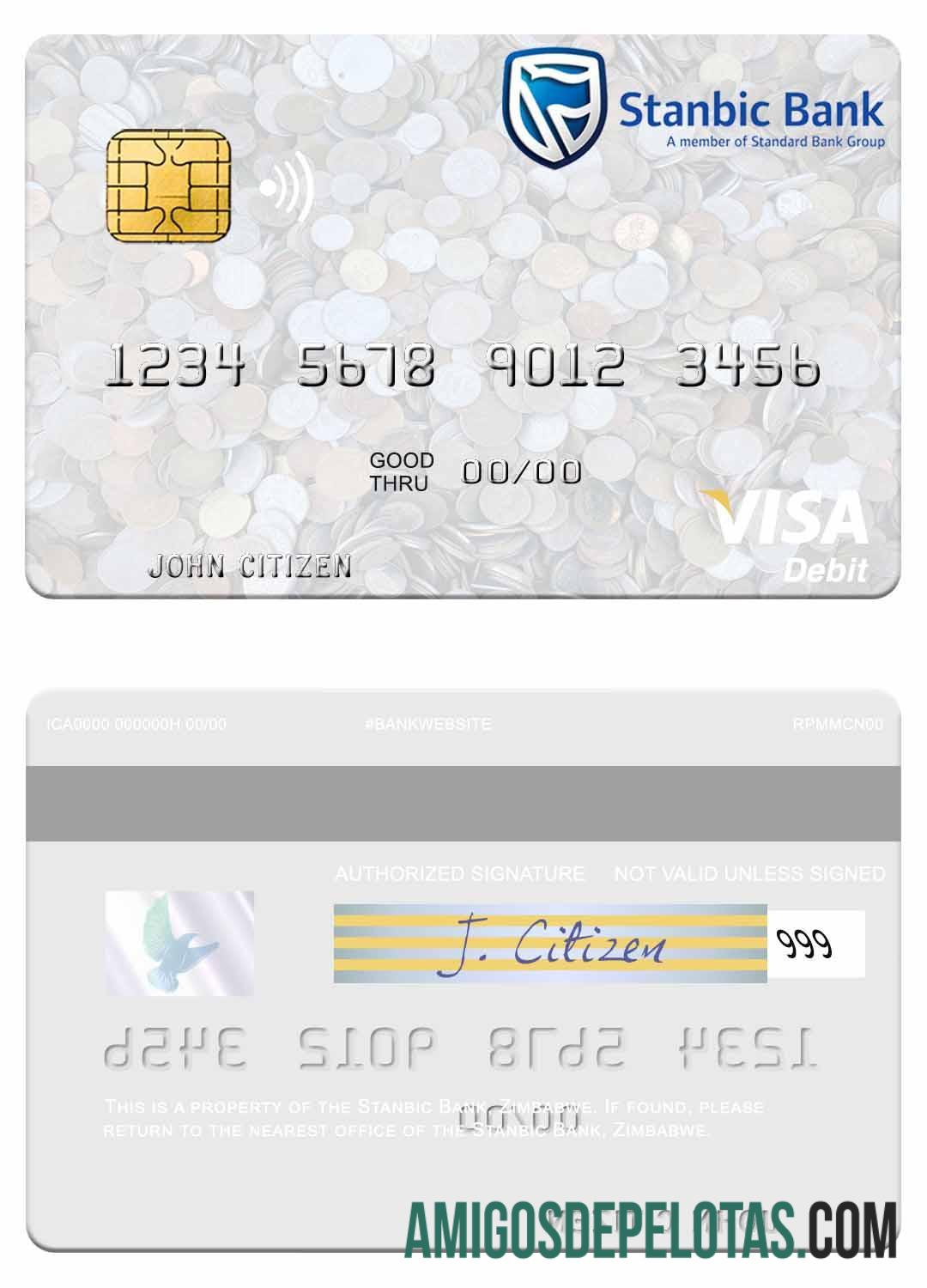 Cartão de débito Visa do Banco Stanbic do Zimbábue exemplo real